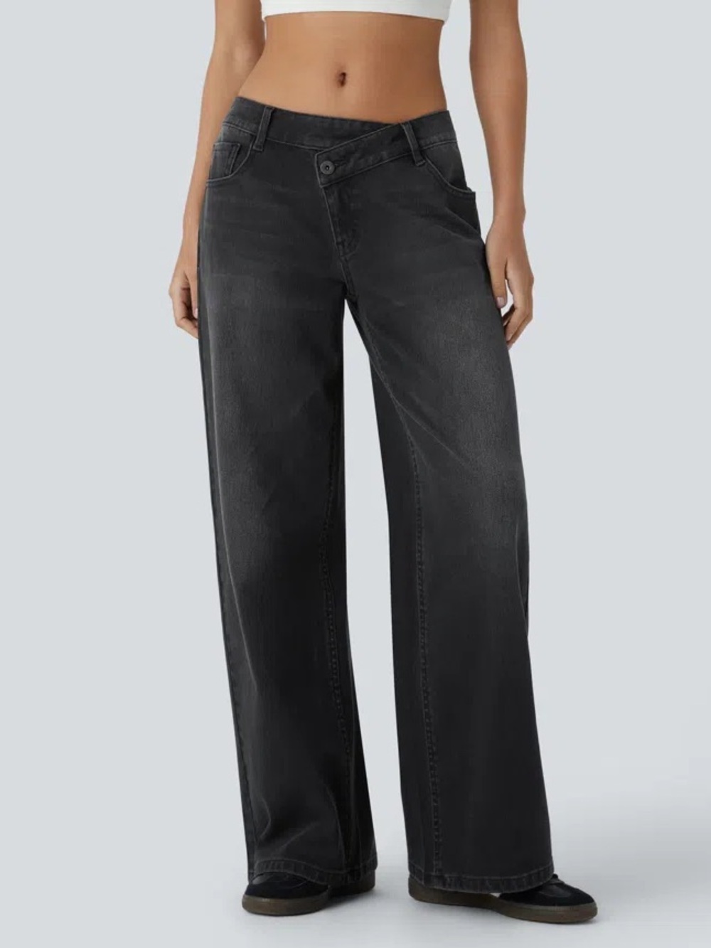 Halara Flex Black Asymmetrical Low Rise Baggy Wide Leg Jeans Size M 8/10 Regular